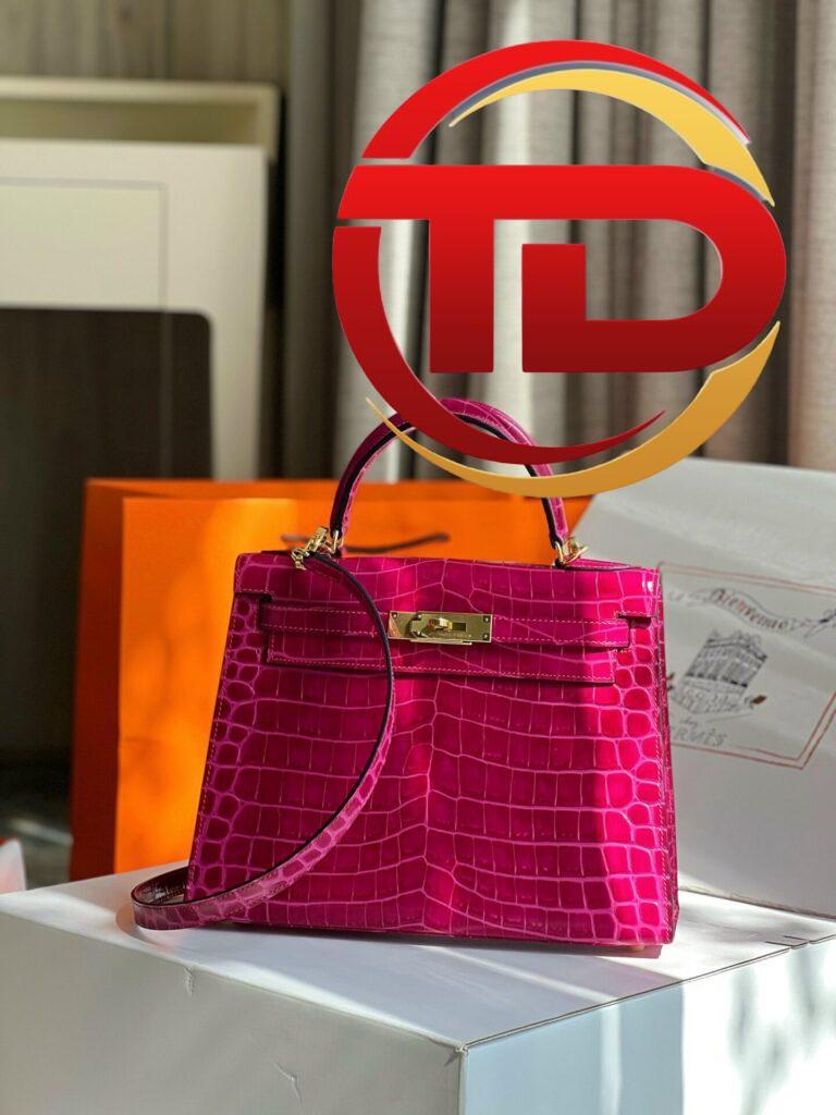 TÚI XÁCH HM HERMES KELLY 28 CROCODILE SIÊU CẤP KHÂU TAY 100% MÀU HỒNG TÍM
