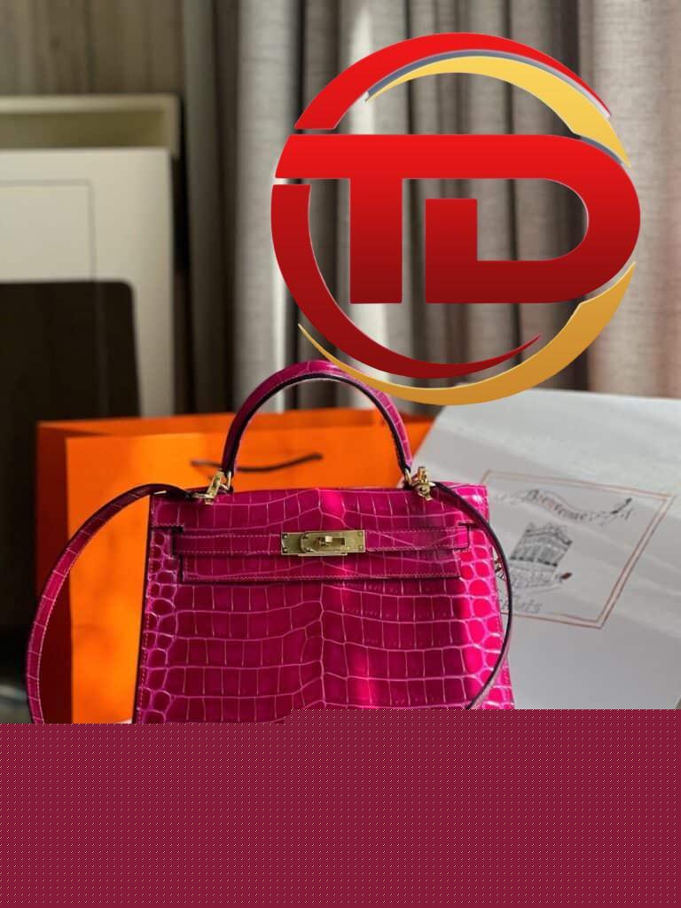 TÚI XÁCH HM HERMES KELLY 28 CROCODILE SIÊU CẤP KHÂU TAY 100% MÀU HỒNG TÍM