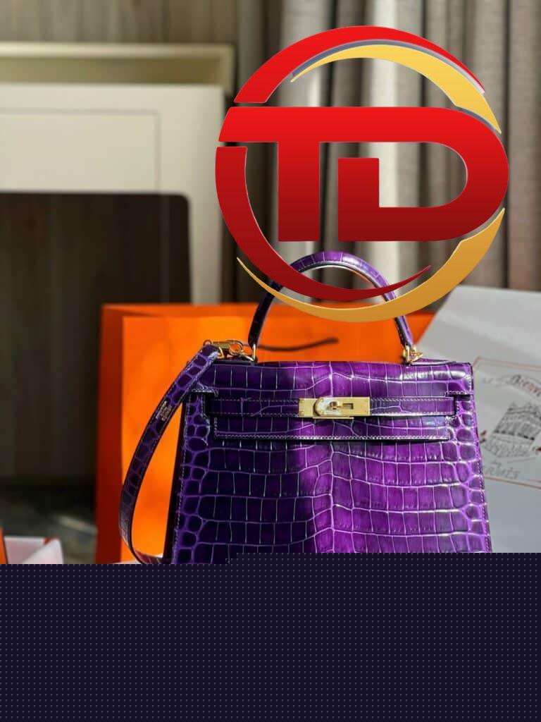 TÚI XÁCH HM HERMES KELLY 28 CROCODILE SIÊU CẤP KHÂU TAY 100% MÀU TÍM