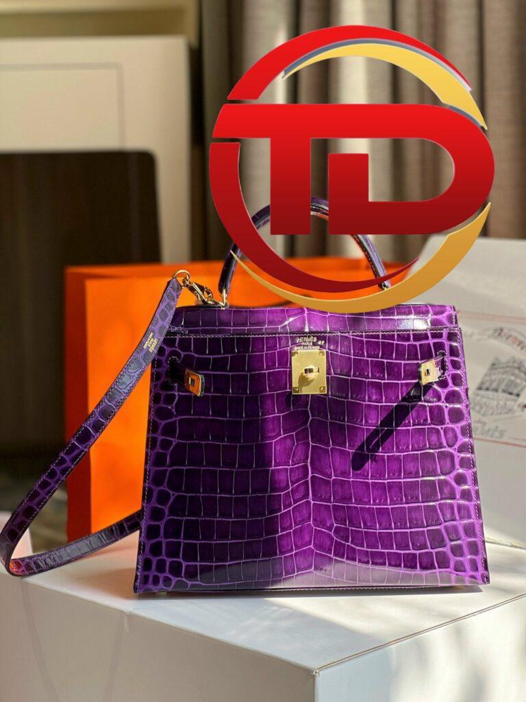 TÚI XÁCH HM HERMES KELLY 28 CROCODILE SIÊU CẤP KHÂU TAY 100% MÀU TÍM