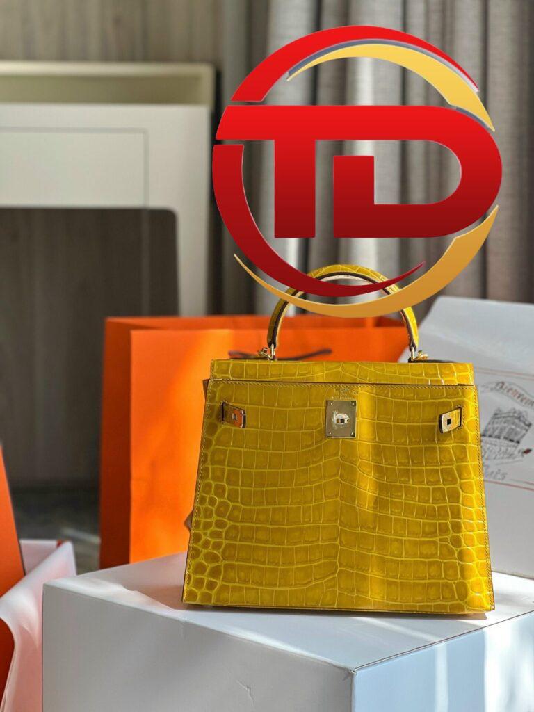 TÚI XÁCH HM HERMES KELLY 28 CROCODILE SIÊU CẤP KHÂU TAY 100% MÀU VÀNG