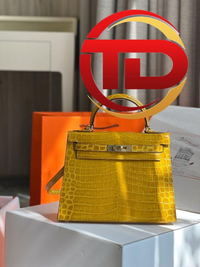 TÚI XÁCH HM HERMES KELLY 28 CROCODILE SIÊU CẤP KHÂU TAY 100% MÀU VÀNG