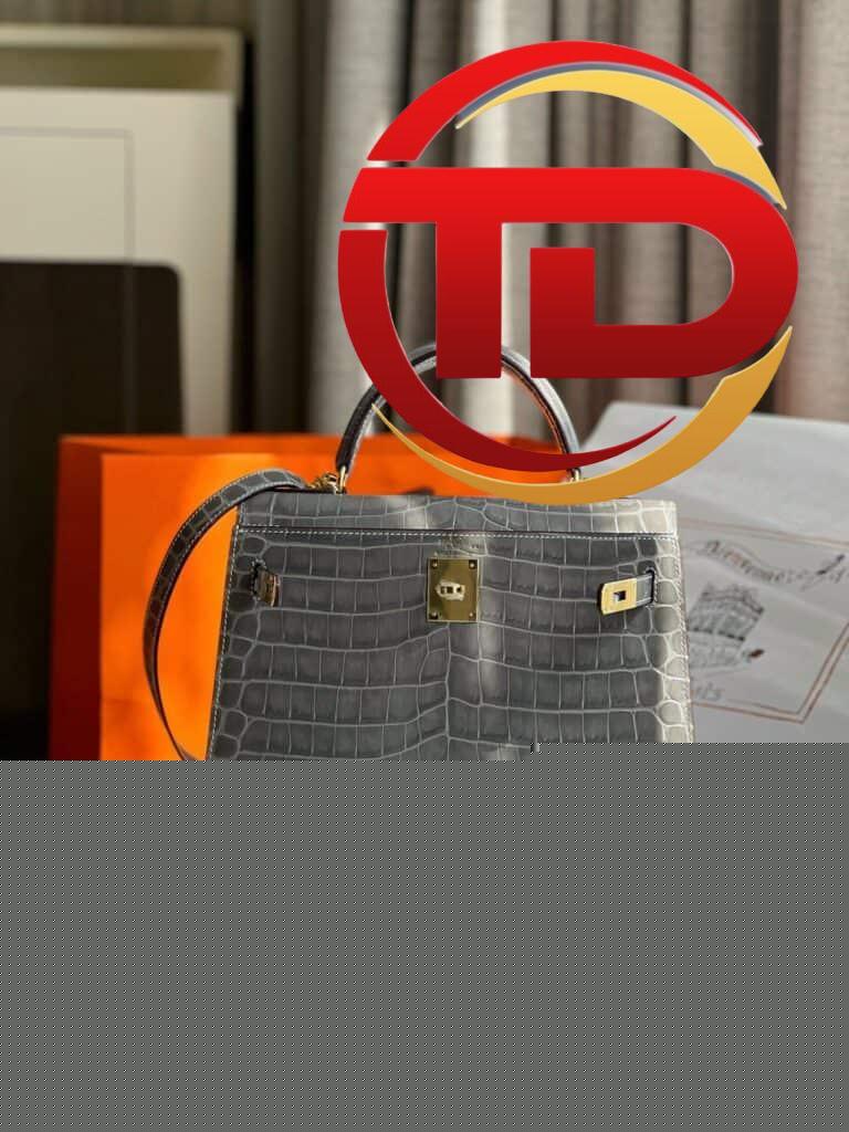 TÚI XÁCH HM HERMES KELLY 28 CROCODILE SIÊU CẤP KHÂU TAY 100% MÀU GHI
