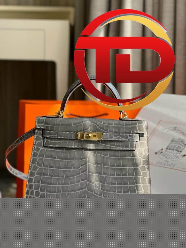TÚI XÁCH HM HERMES KELLY 28 CROCODILE SIÊU CẤP KHÂU TAY 100% MÀU GHI