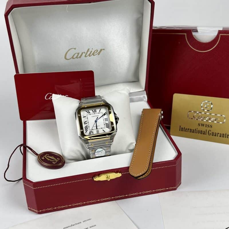 ĐỒNG HỒ CARTIER SANTOS REPLICA 1:1 DÂY KIM LOẠI DEMI TẶNG KÈM DÂY DA 39.8MM
