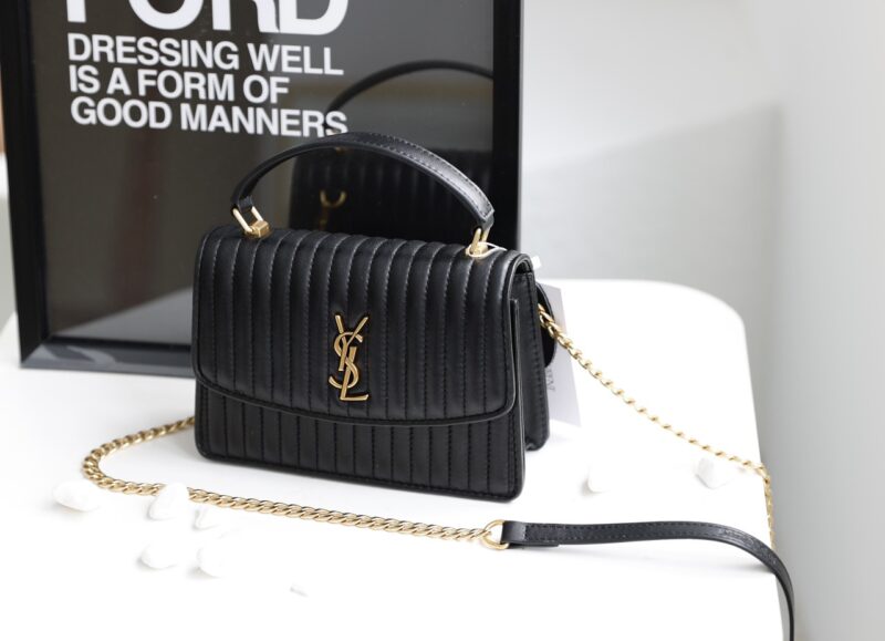 TÚI XÁCH YSL FLAPBAG HANDLE BAG SUPER DA ĐEN CAO CẤP
