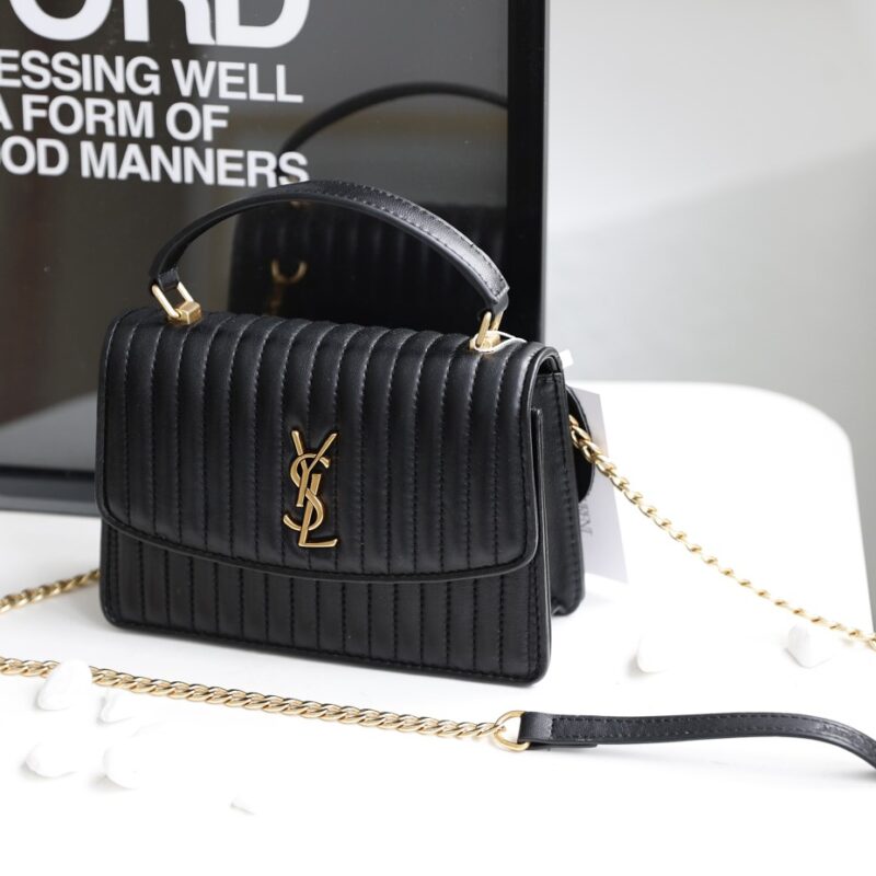 TÚI XÁCH YSL FLAPBAG HANDLE BAG SUPER DA ĐEN CAO CẤP