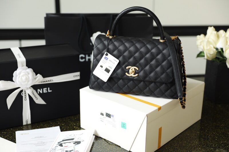 TÚI CHANEL COCO 10.5 FLAP BAG WITH TOP HANDLE BAG MÀU ĐEN SIÊU CẤP