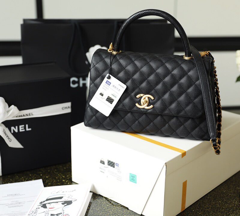 TÚI CHANEL COCO 10.5 FLAP BAG WITH TOP HANDLE BAG MÀU ĐEN SIÊU CẤP