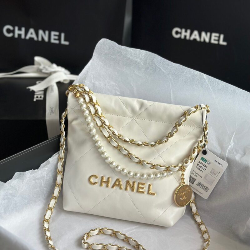 TÚI CHANEL 22 MINI SIZE HANDBAG DA TRẮNG SIÊU CẤP