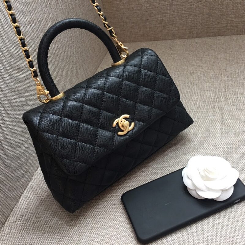 TÚI CHANEL COCO 9.5 FLAP BAG WITH TOP HANDLE BAG MÀU ĐEN SIÊU CẤP