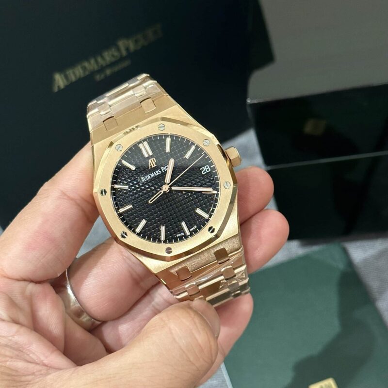 ĐỒNG HỒ AUDEMARS PIGUET ROYAL OAK 15500OR MẶT ĐEN VÀNG HỒNG REPLICA 41MM