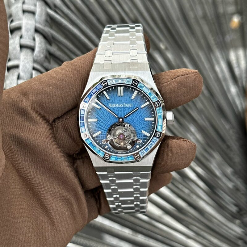 ĐỒNG HỒ AP ROYAL OAK TOURBILLON EXTRA-THIN VIỀN ĐÁ XANH REPLICA 41MM
