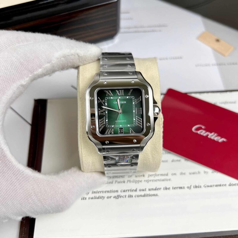 ĐỒNG HỒ CARTIER SANTOS MẶT XANH LÁ MỚI 2023 REP 11 CAO NHẤT 39.8MM