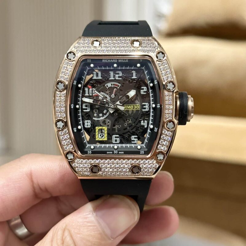 ĐỒNG HỒ RICHARD MILLE RM030 VÀNG HỒNG ĐÍNH ĐÁ REPLICA 42.7MM