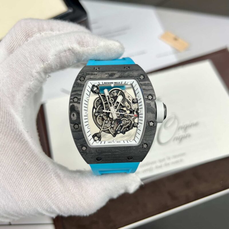 ĐỒNG HỒ RICHARD MILLE RM055 DÂY CAO SU XANH VỎ CARBON REPLICA 42.7MM