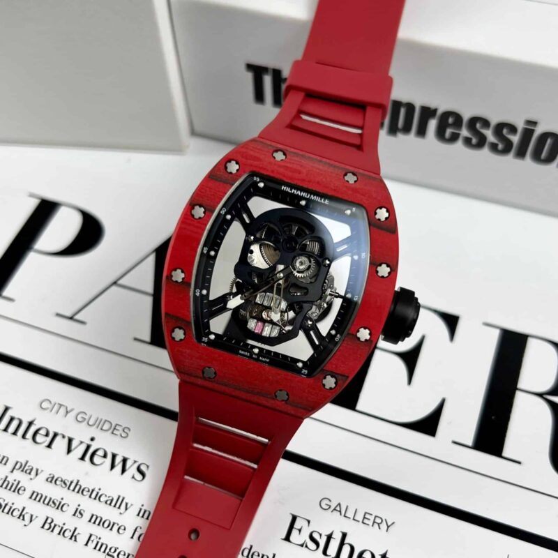 ĐỒNG HỒ RICHARD MILLE RM52-01 SKULL TOURBILLON VỎ CARBON ĐỎ REPLICA 49.8MM