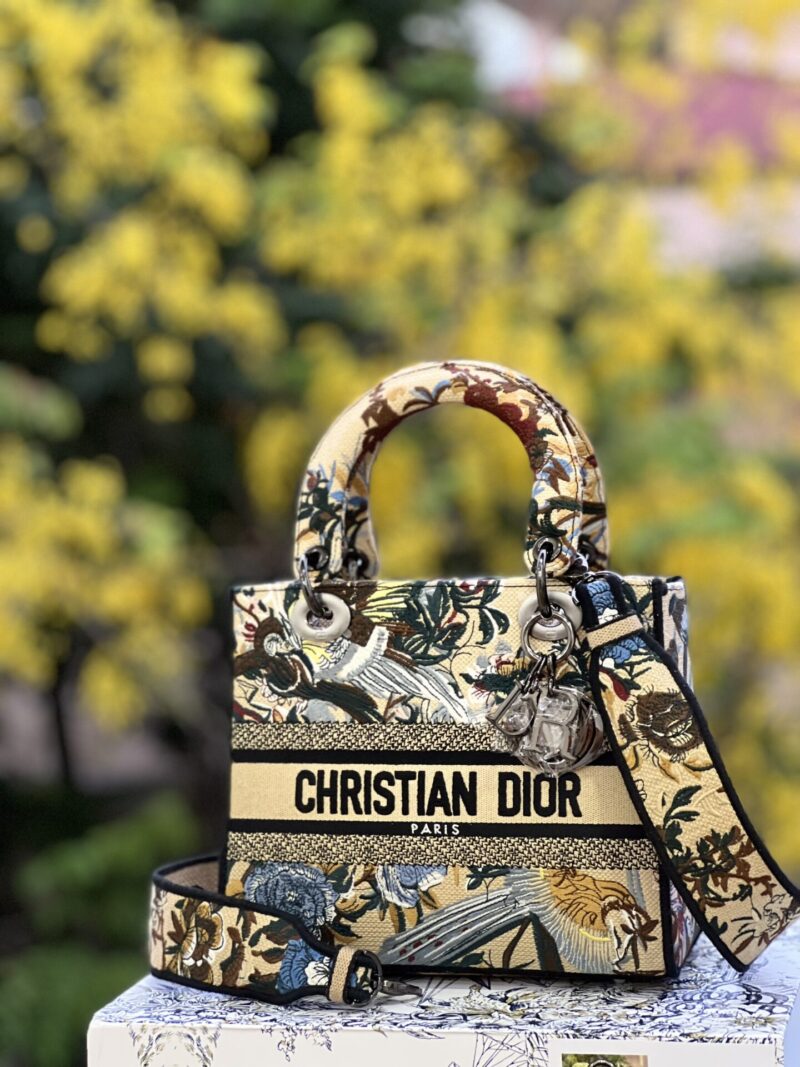 TÚI LADY DIOR MEDIUM SIZE D-LITE BAG BEIGE MULTICOLOR DIOR JARDIN D'HIVER