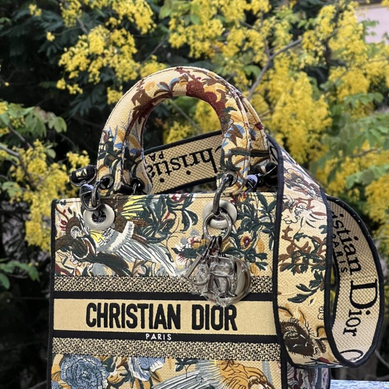 TÚI LADY DIOR MEDIUM SIZE D-LITE BAG BEIGE MULTICOLOR DIOR JARDIN D'HIVER