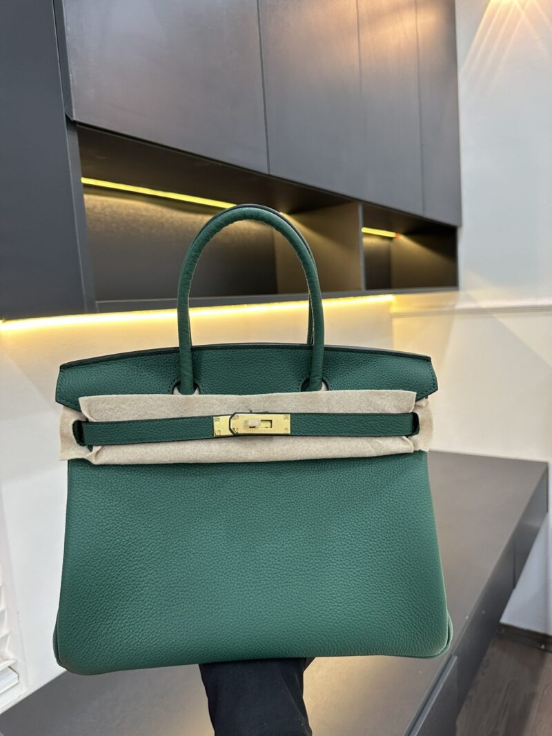 TÚI XÁCH HM BIRKIN TOGO NGUYÊN BẢN TAG VÀNG SIZE 30 MÀU XANH LÁ