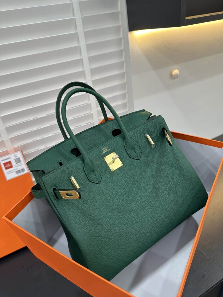 TÚI XÁCH HM BIRKIN TOGO NGUYÊN BẢN TAG VÀNG SIZE 30 MÀU XANH LÁ