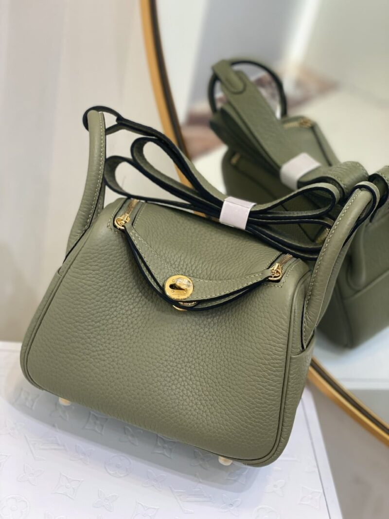 TÚI XÁCH HERMES LINDY MINI KHÂU TAY SIÊU CẤP DA BÊ MÀU XANH RÊU