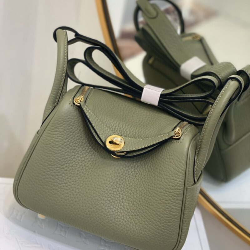 TÚI XÁCH HERMES LINDY MINI KHÂU TAY SIÊU CẤP DA BÊ MÀU XANH RÊU