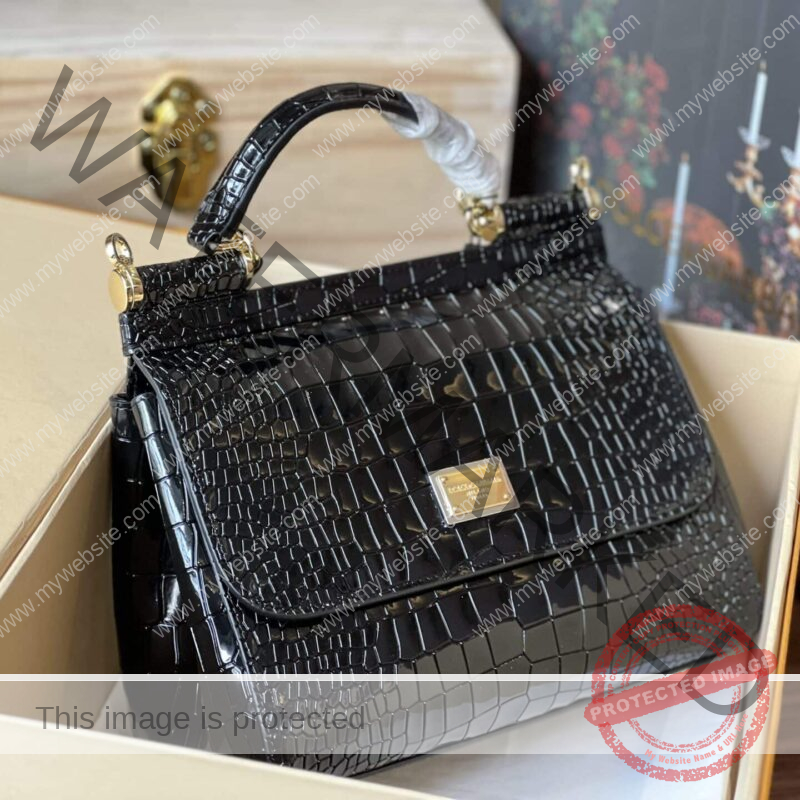 TÚI DOLCE & GABBANA MISS SICILY MEDIUM BAG DA CALFSKIN DẬP VÂN CÁ SẤU NGUYÊN BẢN