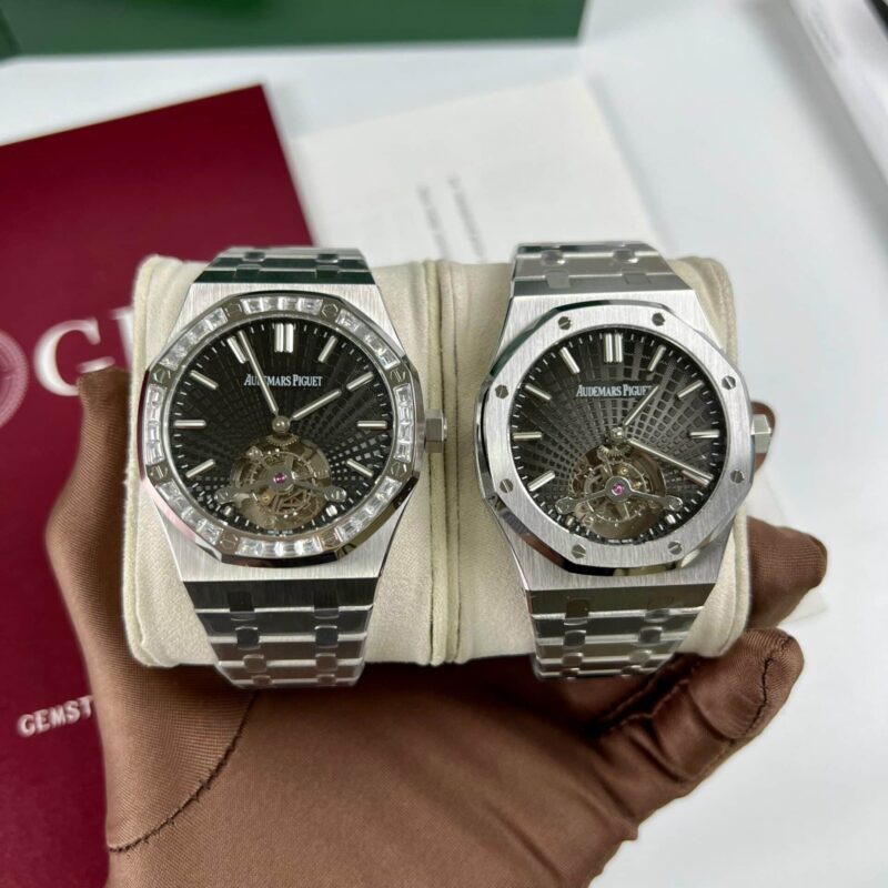 ĐỒNG HỒ AP ROYAL OAK EXTRA-THIN TOURBILLON MẶT ĐEN VIỀN ĐÁ REPLICA 41MM