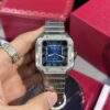 CARTIER SANTOS BLUE DIAL CUSTOM MOISSANITE BEZEL BEST REPLICA 39.8MM