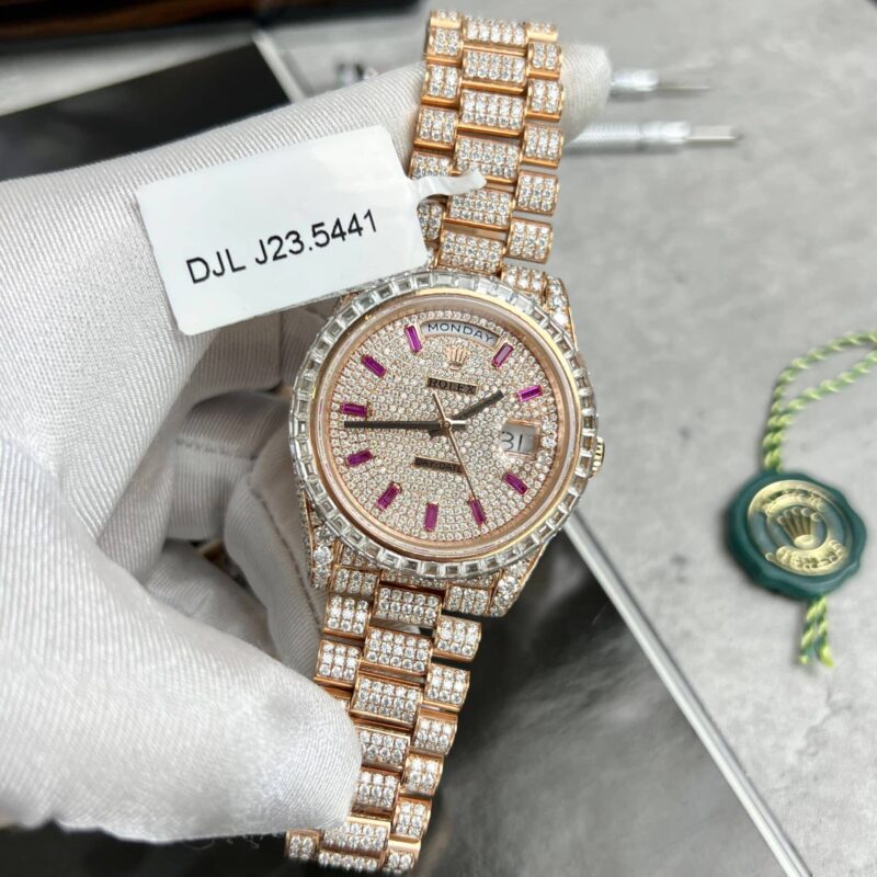 ROLEX DATEJUST CUSTOM MOISSANITE DIAMOND 18K REAL GOLD WRAPPED 41MM