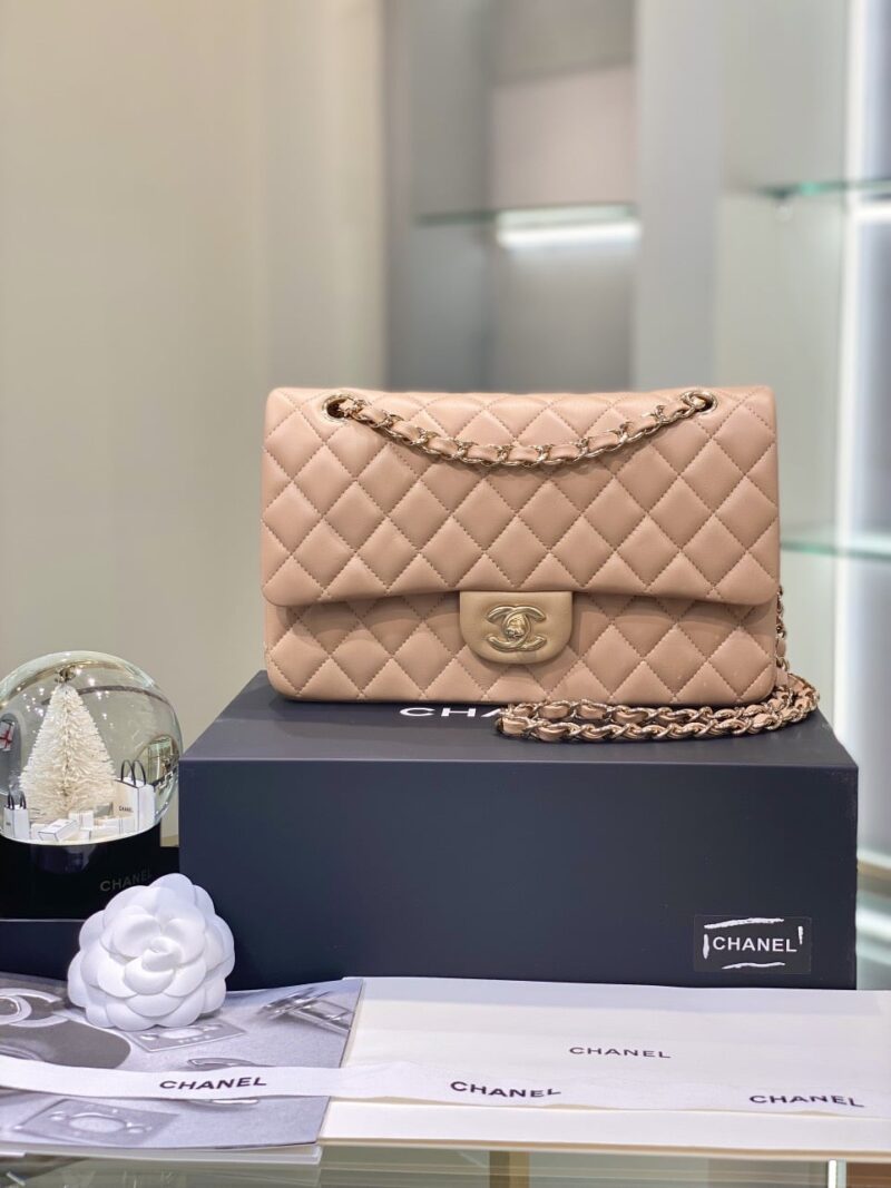 TÚI XÁCH CHANEL MEDIUM CLASSIC DOUBLE FLAP CALFSKIN BAG LIKE AUTH MÀU NÂU