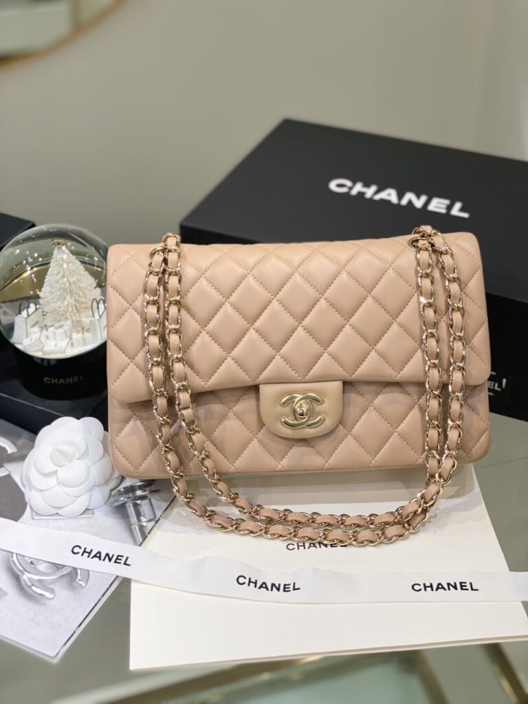 TÚI XÁCH CHANEL MEDIUM CLASSIC DOUBLE FLAP CALFSKIN BAG LIKE AUTH MÀU NÂU
