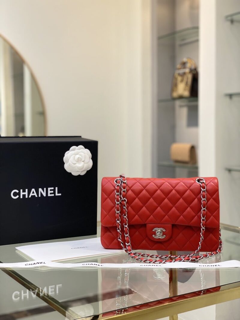 TÚI XÁCH CHANEL MEDIUM CLASSIC DOUBLE FLAP CALFSKIN BAG LIKE AUTH MÀU ĐỎ