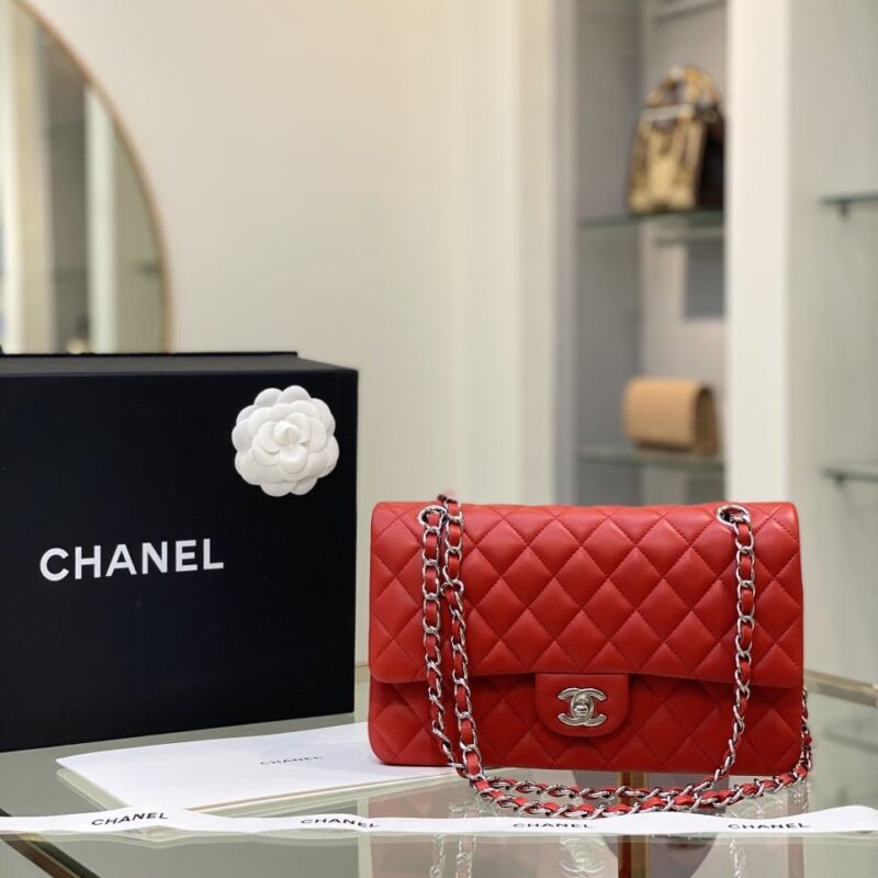 TÚI XÁCH CHANEL MEDIUM CLASSIC DOUBLE FLAP CALFSKIN BAG LIKE AUTH MÀU ĐỎ