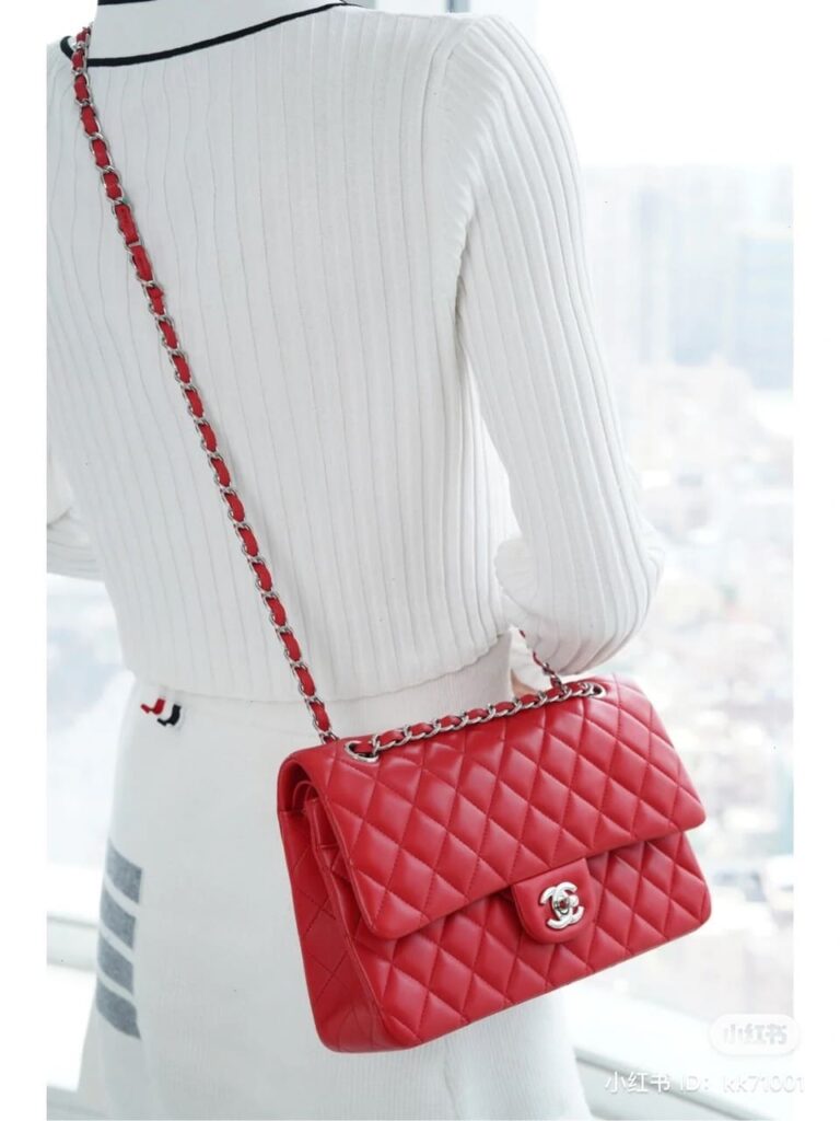 TÚI XÁCH CHANEL MEDIUM CLASSIC DOUBLE FLAP CALFSKIN BAG LIKE AUTH MÀU ĐỎ