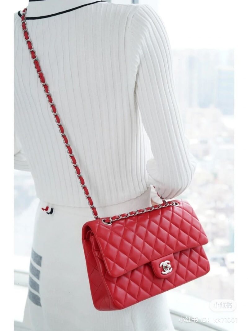 TÚI XÁCH CHANEL MEDIUM CLASSIC DOUBLE FLAP CALFSKIN BAG LIKE AUTH MÀU ĐỎ