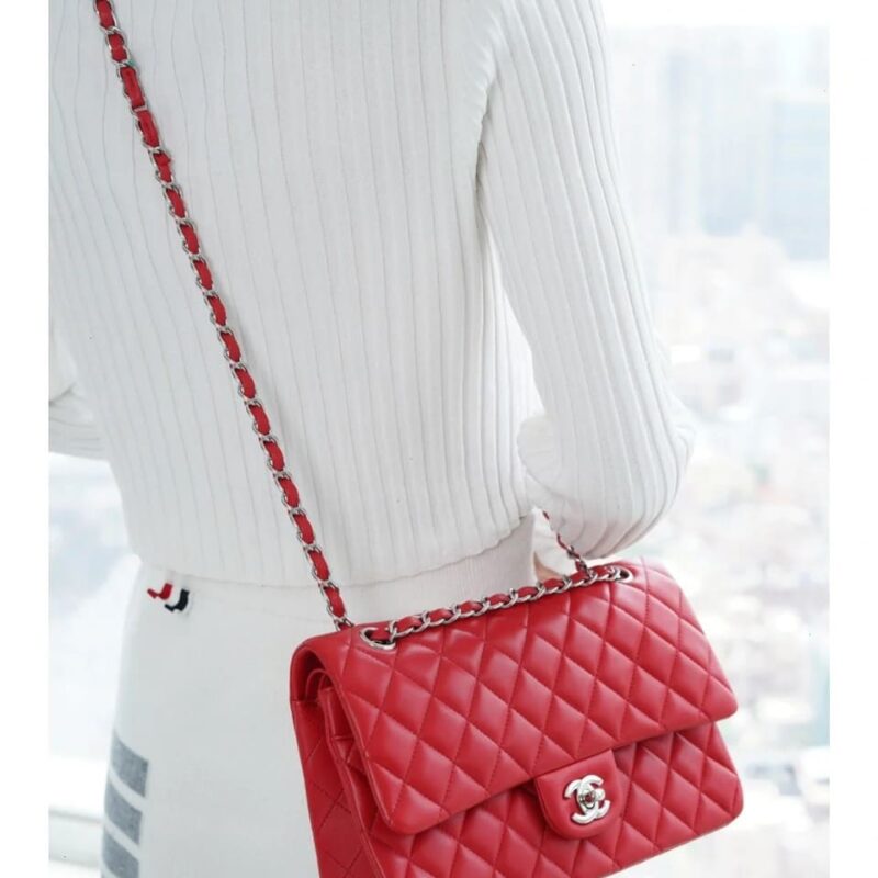 TÚI XÁCH CHANEL MEDIUM CLASSIC DOUBLE FLAP CALFSKIN BAG LIKE AUTH MÀU ĐỎ