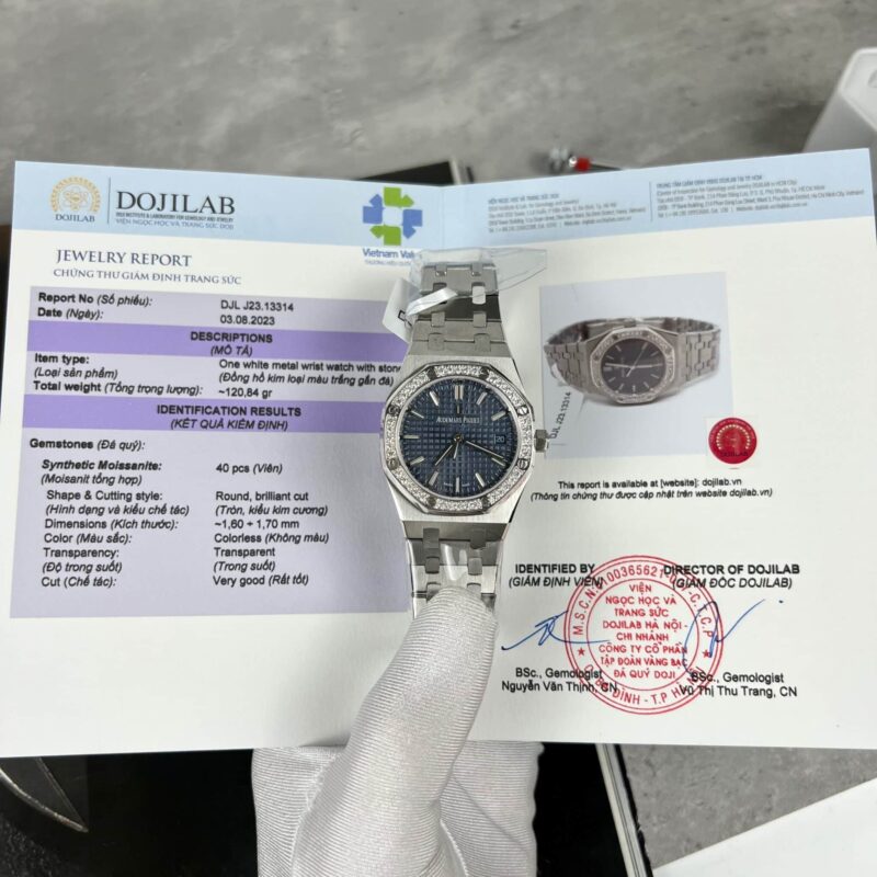 AUDEMARS PIGUET ROYAL OAK 77351ST BLUE DIAL CUSTOM MOISSANITE BEZEL BEST REPLICA 34MM
