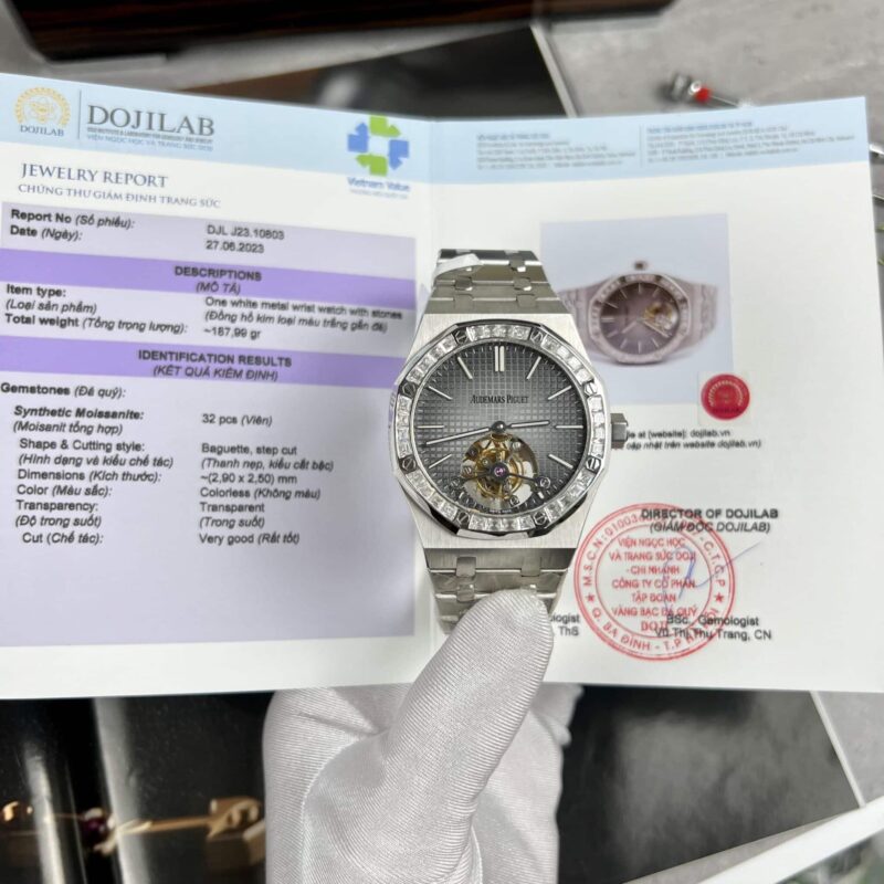 AUDEMARS PIGUET ROYAL OAK TOURBILLON GREY DIAL CUSTOM MOISSANITE BEZEL BEST REPLICA 41MM