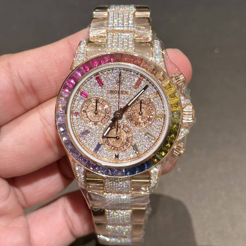 ROLEX DAYTONA RAINBOW 116595RBOW 18K REAL GOLD WRAPPED CUSTOM FULL MOISSANITE 40MM