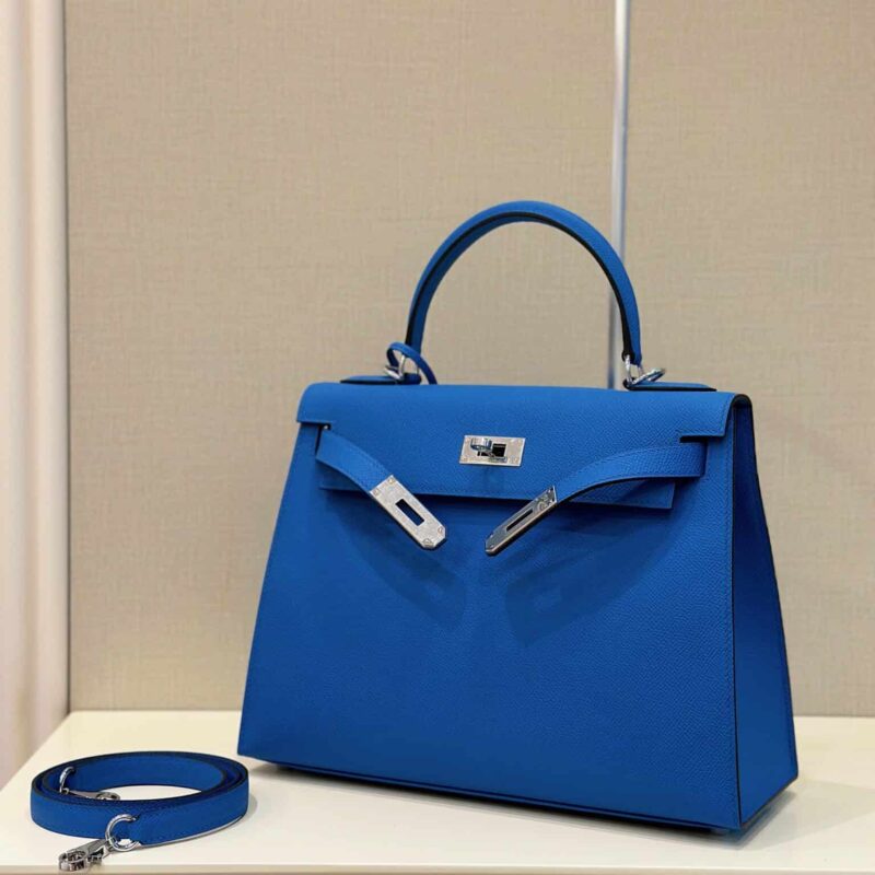 TÚI HERMES KELLY 28 ESPOM KHÂU TAY SIÊU CẤP MÀU XANH DƯƠNG
