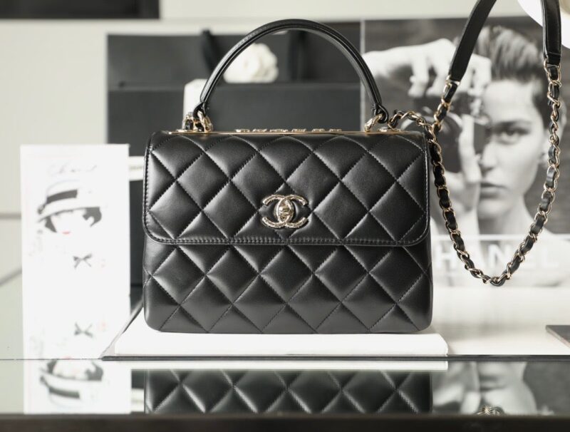 TÚI CHANEL FLAP BAG WITH TOP HANDLE LAMBSKIN SIÊU CẤP MÀU ĐEN