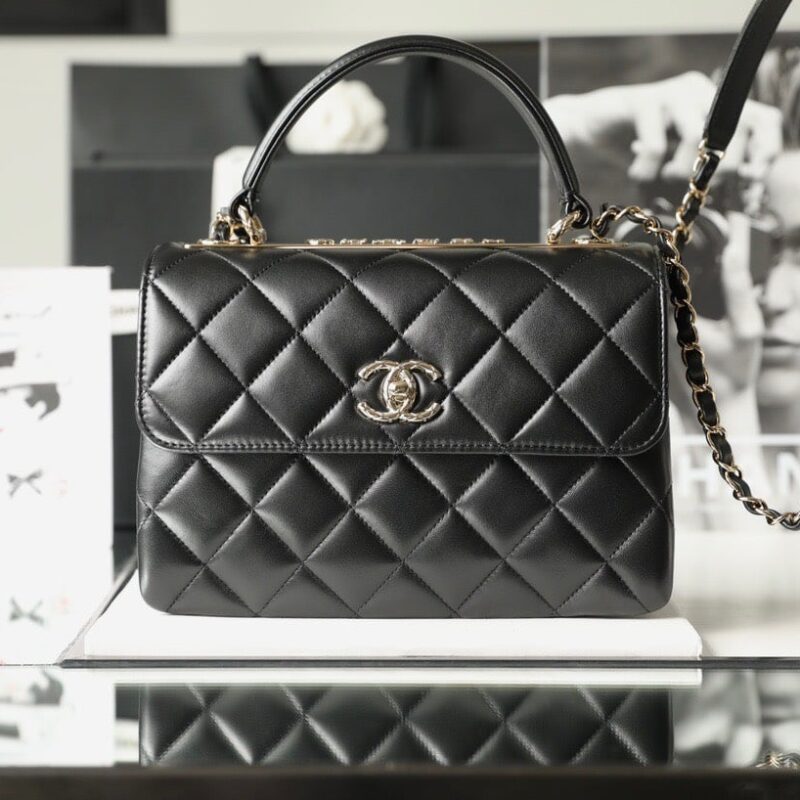 TÚI CHANEL FLAP BAG WITH TOP HANDLE LAMBSKIN SIÊU CẤP MÀU ĐEN