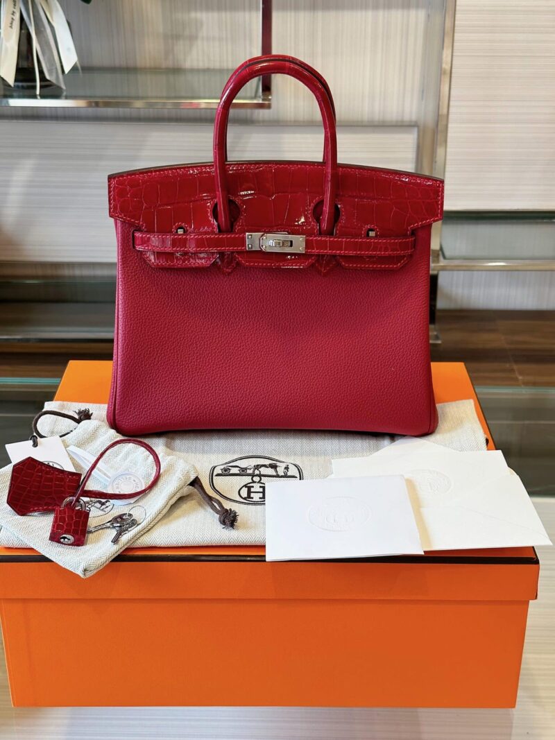 TÚI HERMES BIRKIN 25 DA CÁ SẤU PHỐI TOGO LIKE AUTH KHÂU TAY BẢN VIP