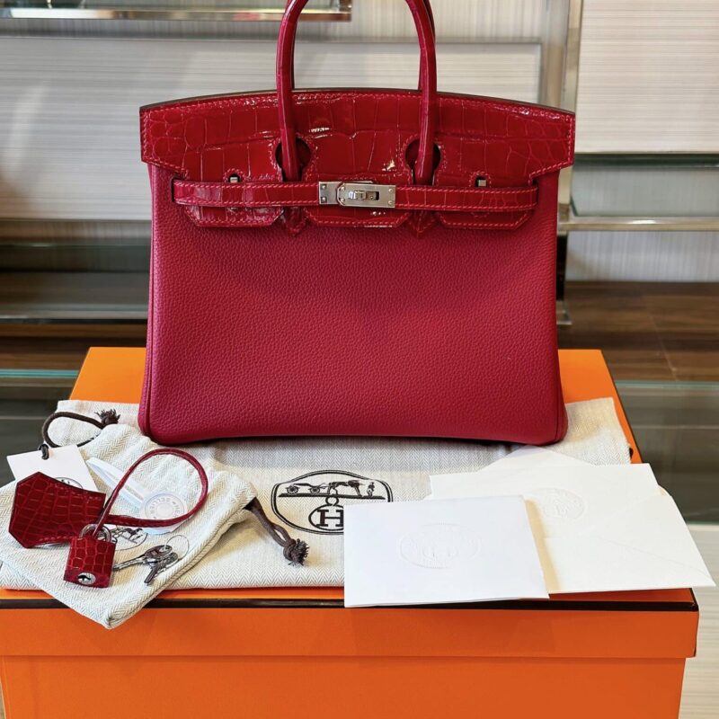 TÚI HERMES BIRKIN 25 DA CÁ SẤU PHỐI TOGO LIKE AUTH KHÂU TAY BẢN VIP