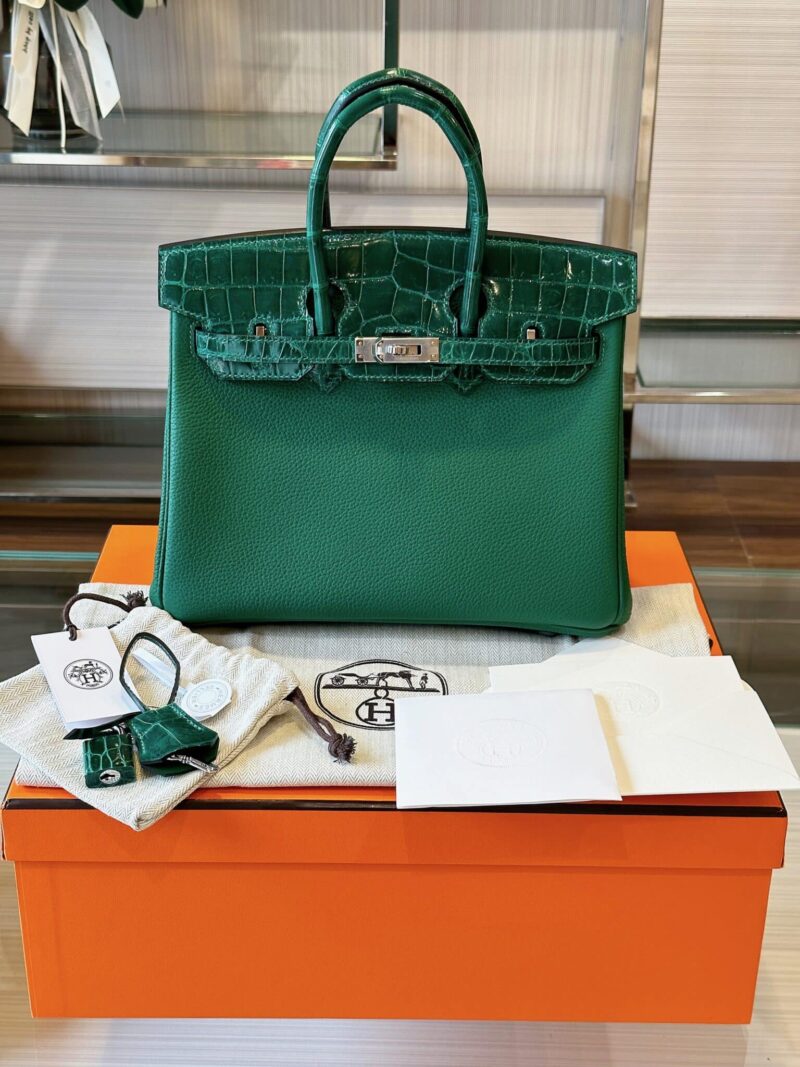 TÚI HERMES BIRKIN 25 DA CÁ SẤU PHỐI TOGO LIKE AUTH KHÂU TAY BẢN VIP