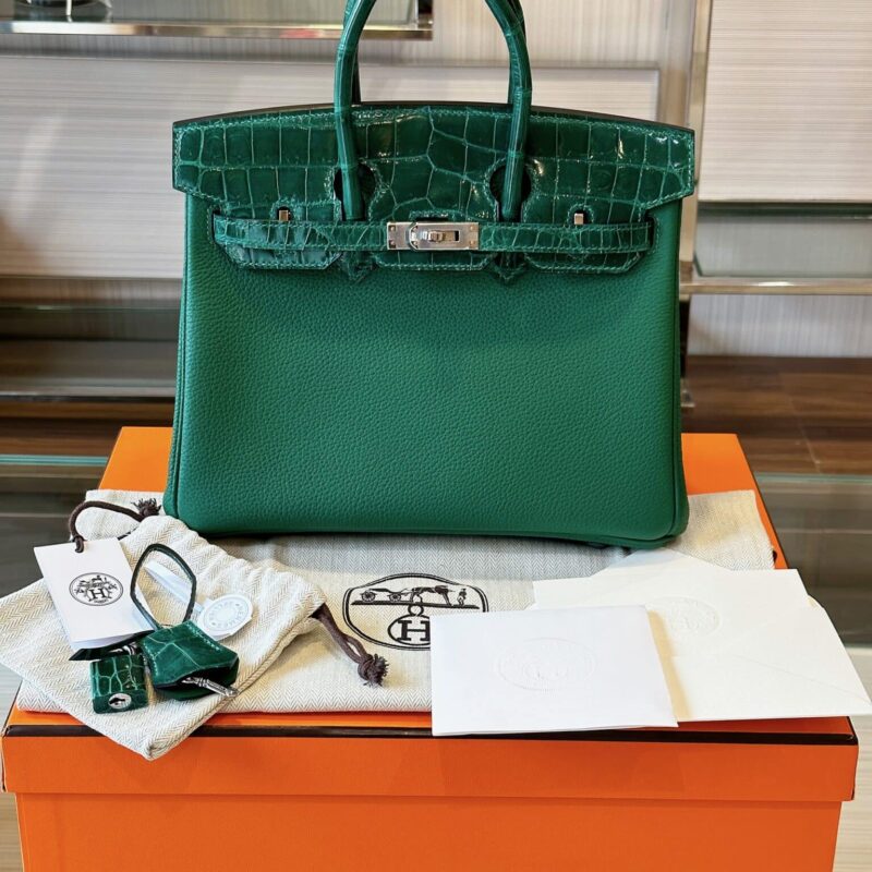 TÚI HERMES BIRKIN 25 DA CÁ SẤU PHỐI TOGO LIKE AUTH KHÂU TAY BẢN VIP