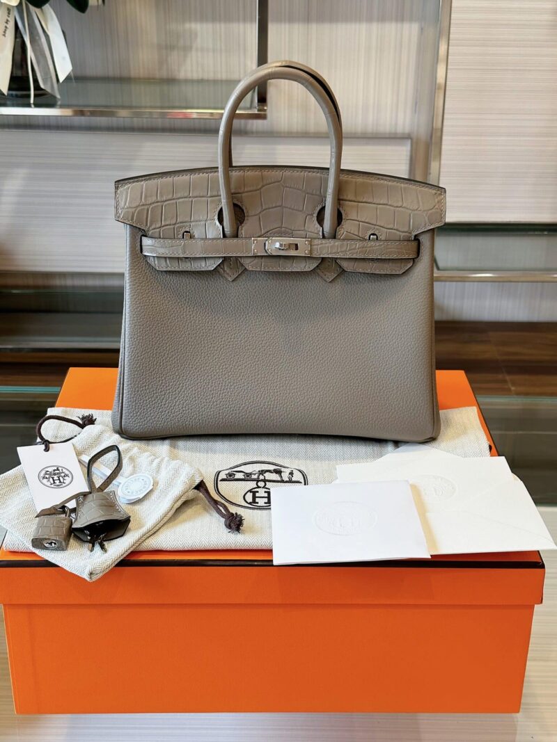 TÚI HERMES BIRKIN 25 DA CÁ SẤU PHỐI TOGO LIKE AUTH KHÂU TAY BẢN VIP