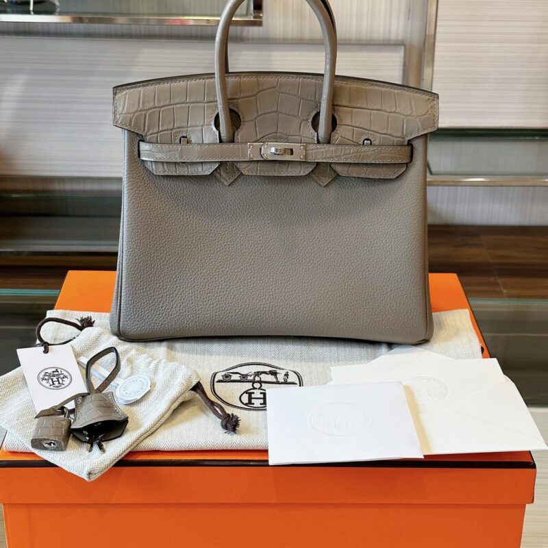 TÚI HERMES BIRKIN 25 DA CÁ SẤU PHỐI TOGO LIKE AUTH KHÂU TAY BẢN VIP